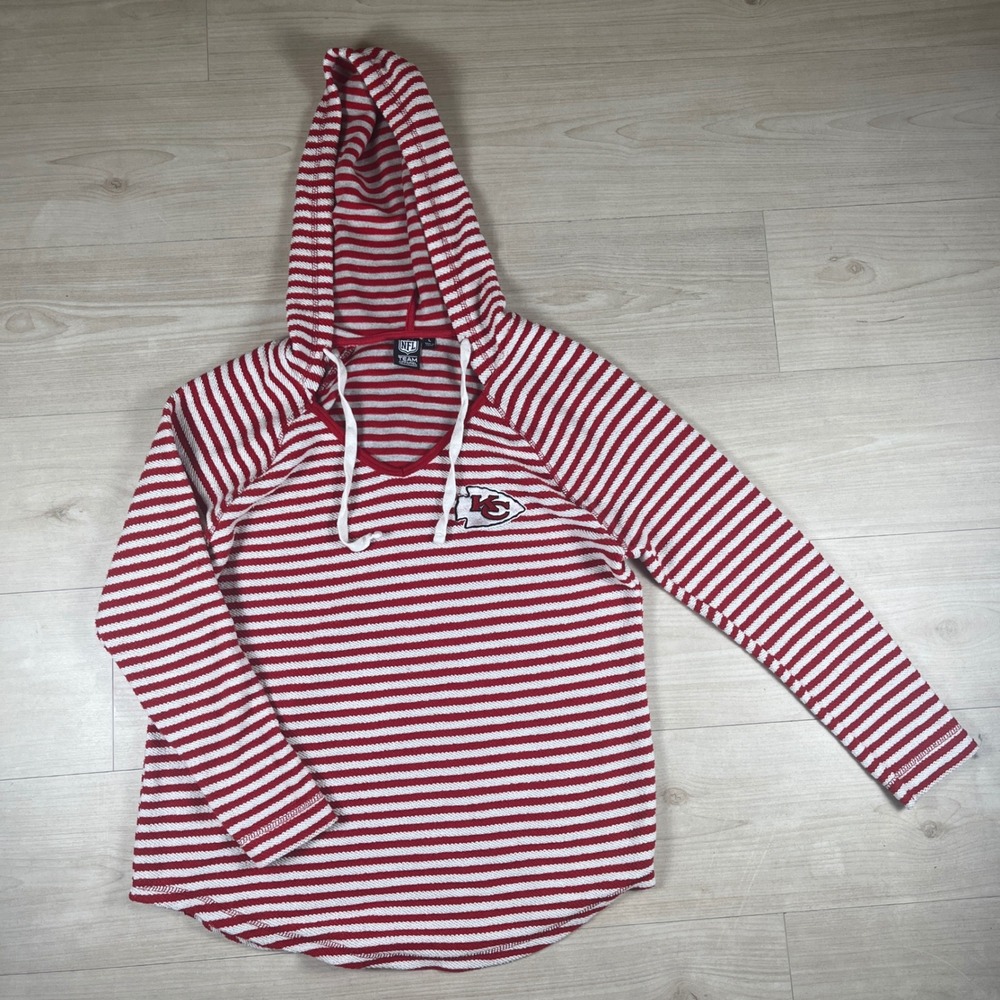 NFL Kansas City Chiefs Hoodie Womens Large Red White Striped Pullover
